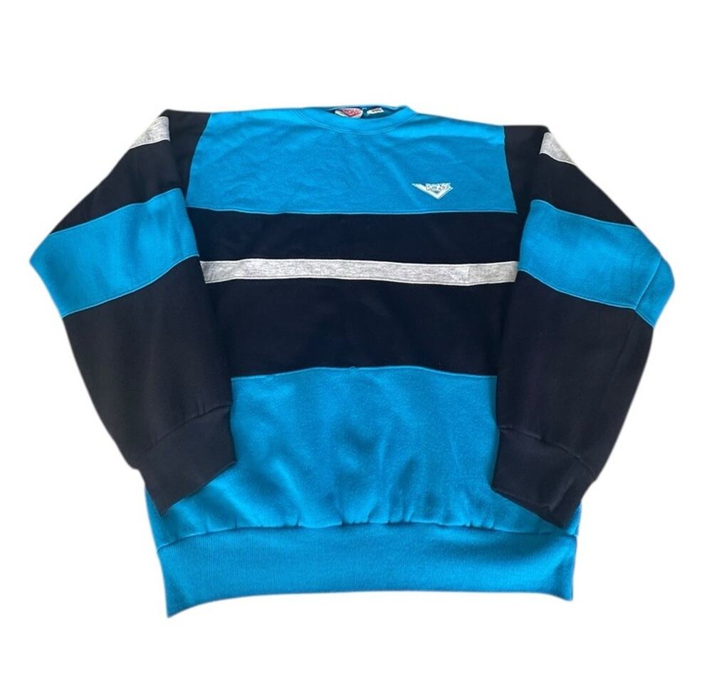 Vintage 90s Pony Crewneck Colorblock Sweatshirt Mens M Blue Black Gray *Read*